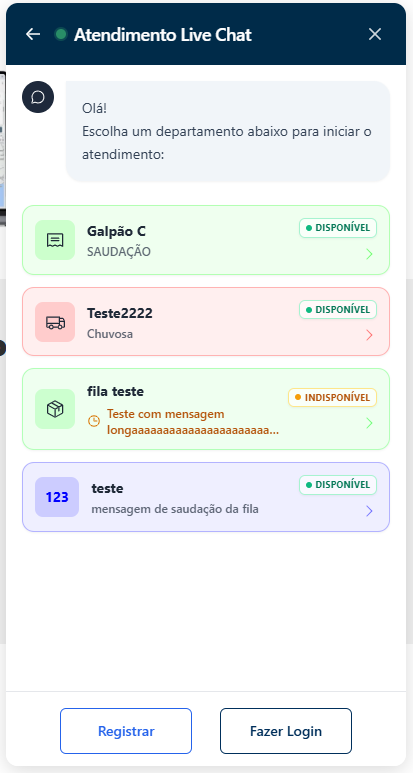 Interface de seleção de filas no widget